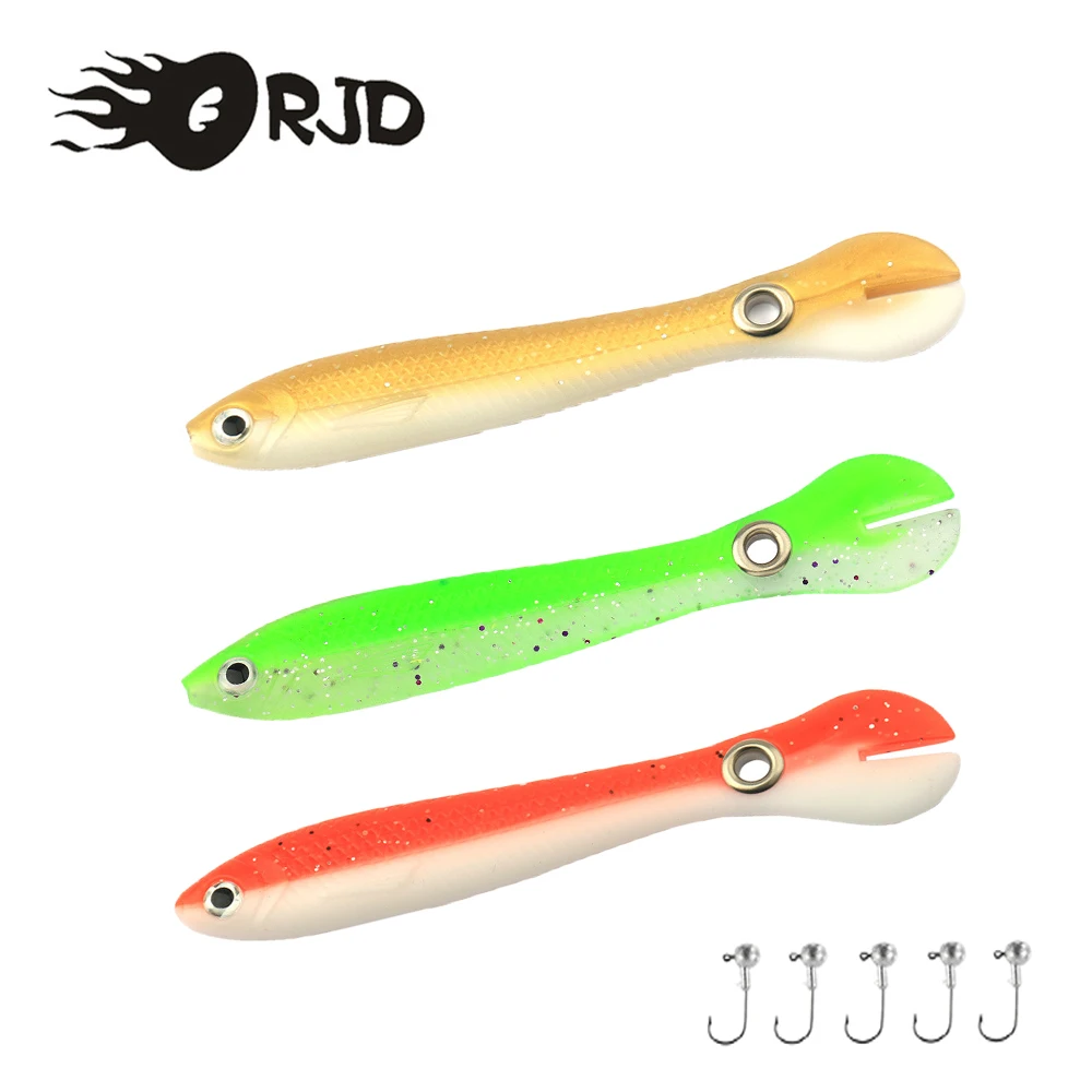 

ORJD Soft Silicone Fishing Lures 5pcs Easy Shinner T-tail Bait 6g 10cm Wobbler Worm Swimbaits Lead Hooks Fishing Accessories