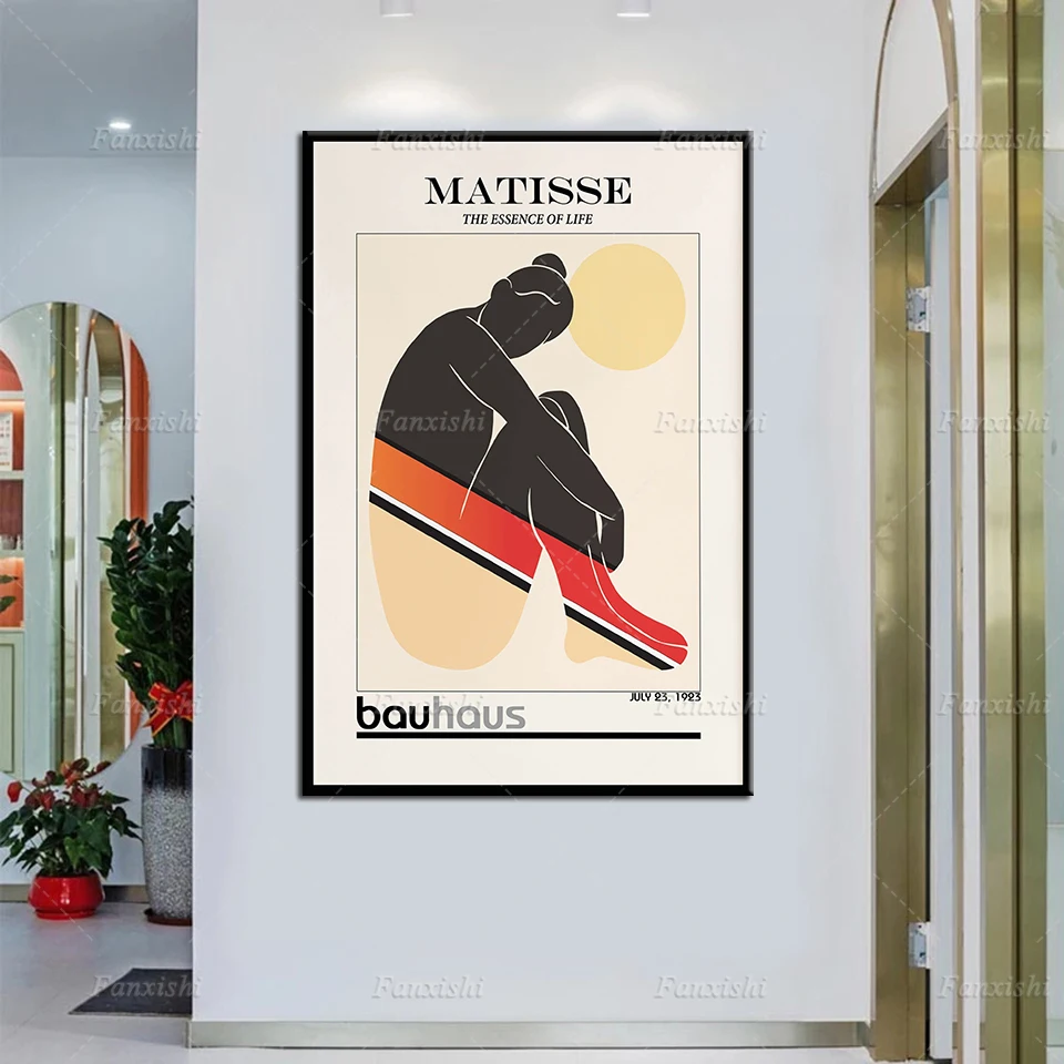 

Bauhaus Feminist Poster,Woman Exhibition Wall Prints Matiss Abstract Bauhaus Staircase Sun Art,Minimalist Retro Geometric Prints