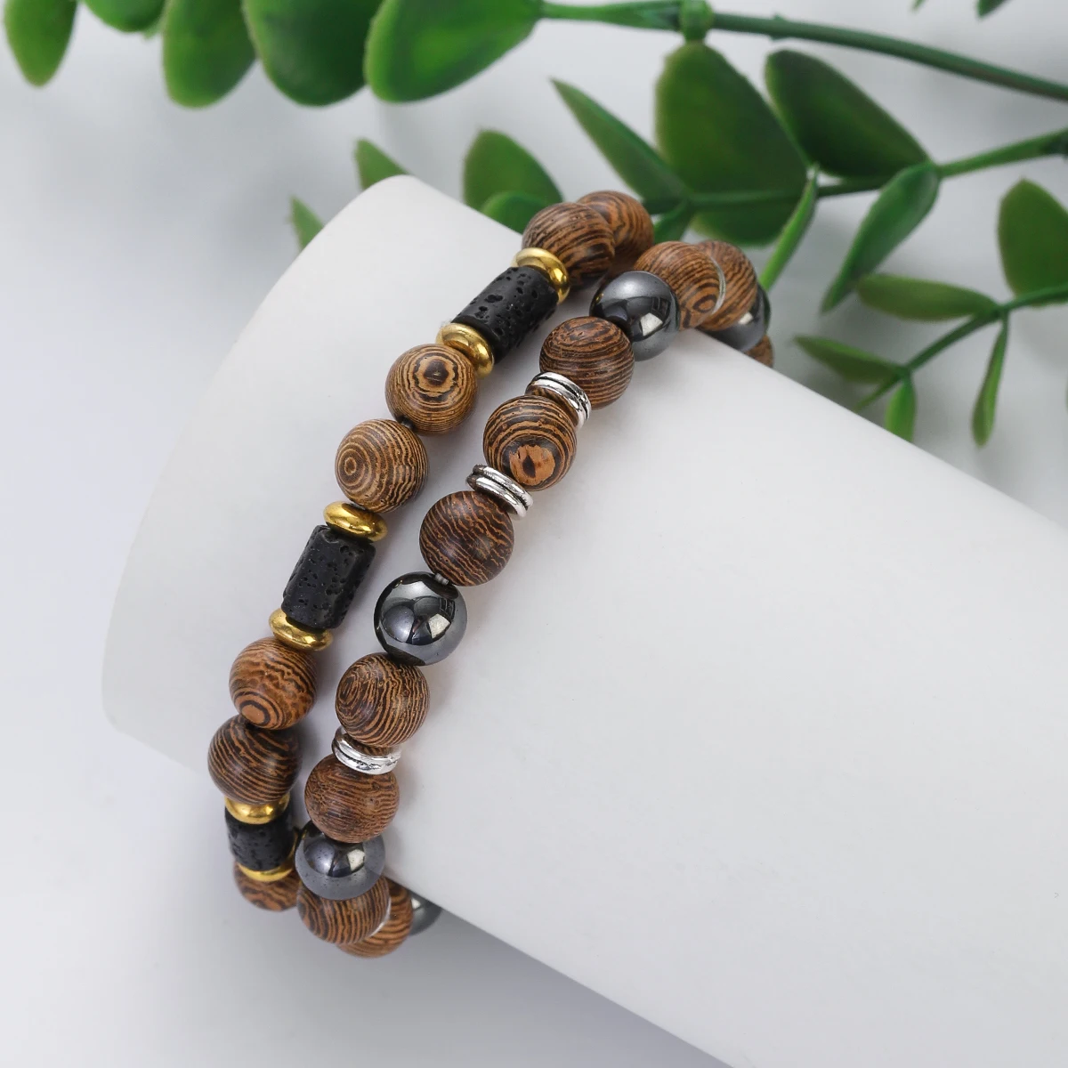 Новый 8 мм мужской браслет из натуральных гематитовых бусин винтажные деревянные