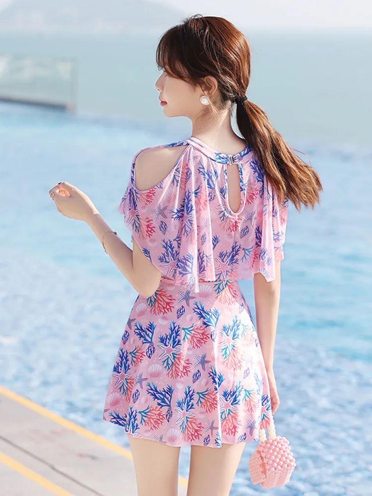 Summer Korean Version One Piece Skirt Style Swimsuit, Beach Hot Spring Fresh Girl Slimming Beach Women'S Clothing, Free Shipping