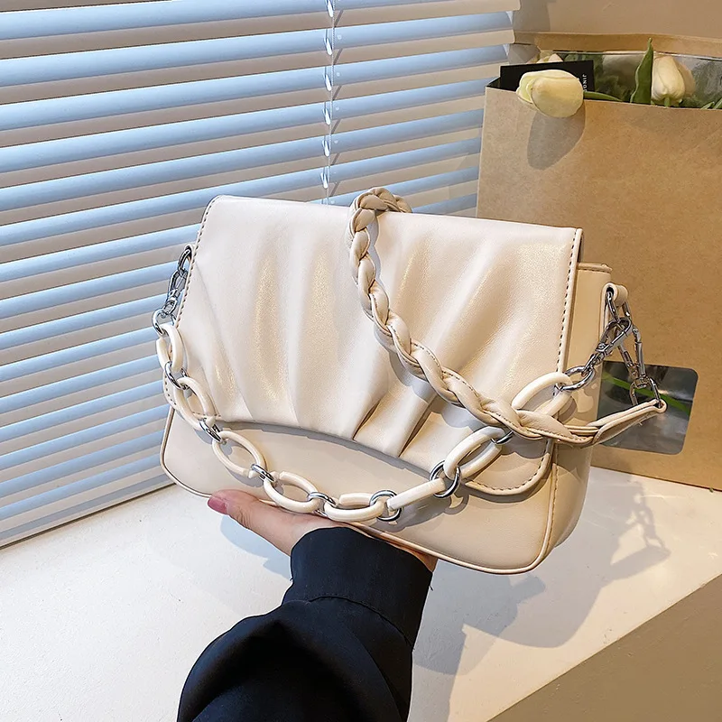 

2022 New Women's Pleated Chain Shoulder Bag Fashion Women's Bag All-match Messenger Bag High-quality Net Red Small Square Bag