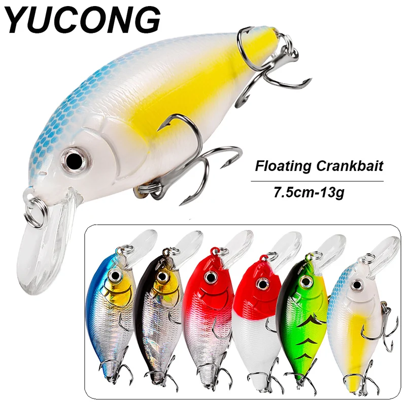 

YUCONG 6PCS Noisy Crankbaits 7.5cm-13g Floating Fishing Lures Artificial Hard Baits Minnow Wobblers Swimbaits Peche Bass Isca