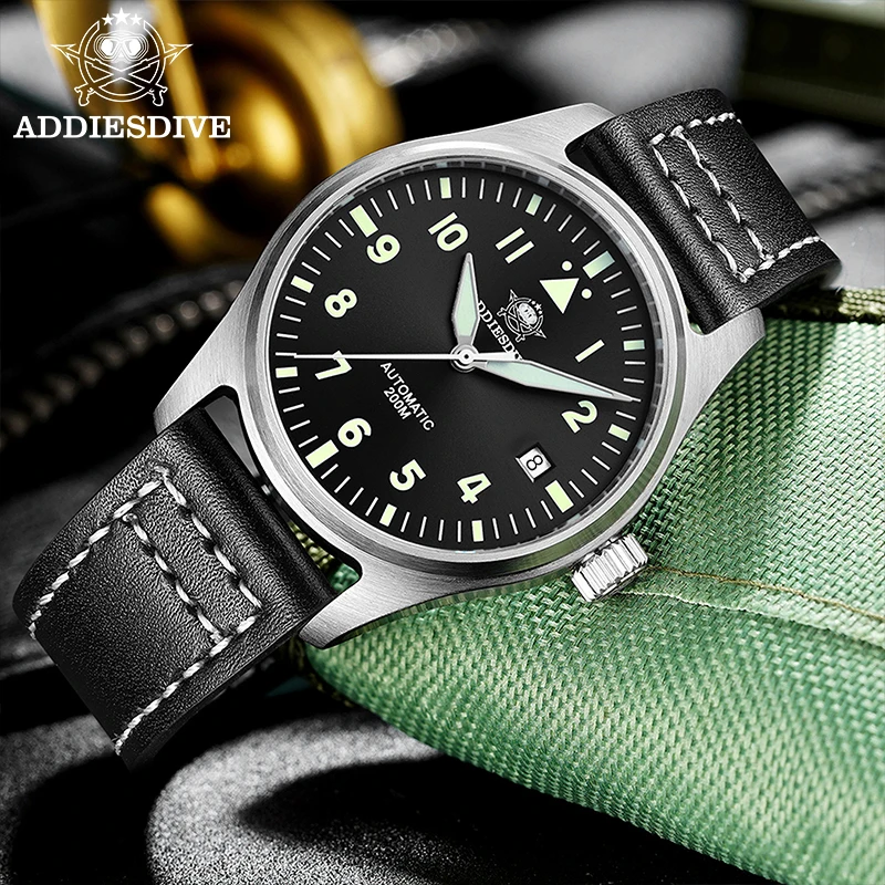 Фото ADDIESDIVE AD2519 reloj hombre сапфировые автоматические механические часы с черным циферблатом, водонепроницаемые 200 м, дайверские часы, супер светящиеся часы №1