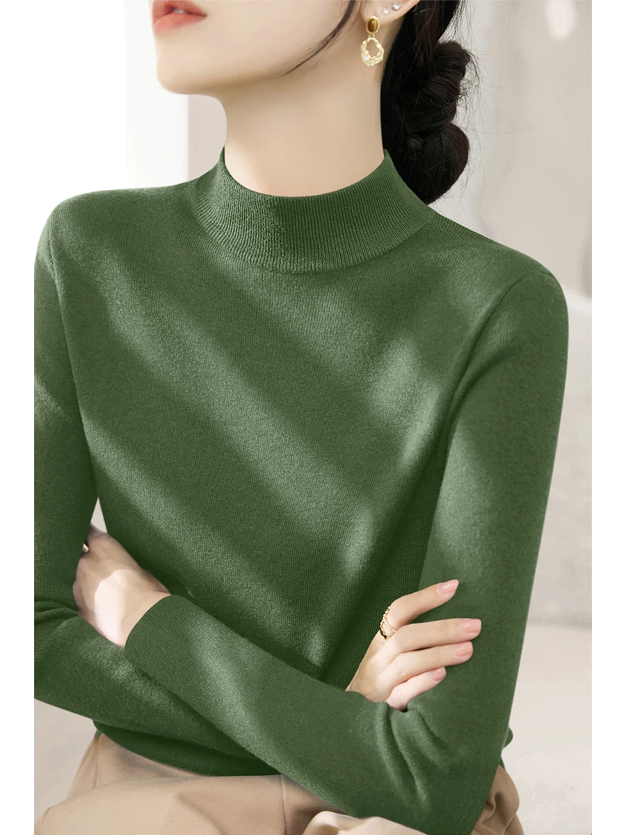 Fashion Slim fit Pullover Base All-Match Inner wear Knit Half-high Collar Fleece Winter Long sleeve Lazy Sweater Top