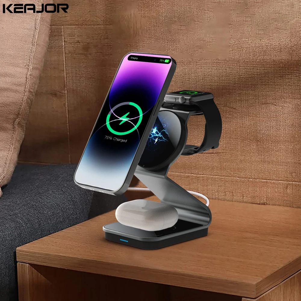 Магнитное Беспроводное зарядное устройство 3 в 1 для iPhone 15 14 13 12 Pro Max беспроводная