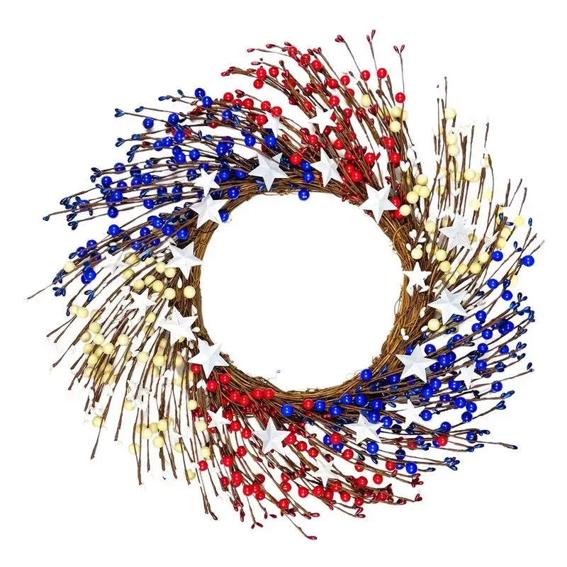 

Дневной венок ветеранов, патриотический ягодный венок для украшения передней двери, патриотический венок для передней двери, красный, белы...