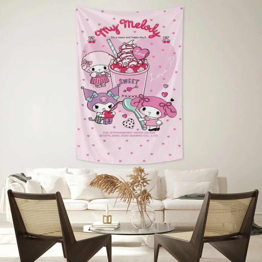 Милый аниме Sanrio Hello Kitty Kawaii гобелен декор комнаты эстетическое украшение дома