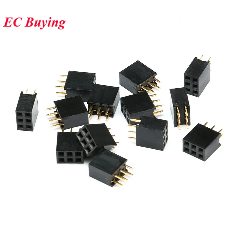 100pcs/lot Double Row Pin Female Header Socket Pitch 2.54mm 3 6 Pin Connector Straight Header Strip 2x3Pin PCB Socket Board