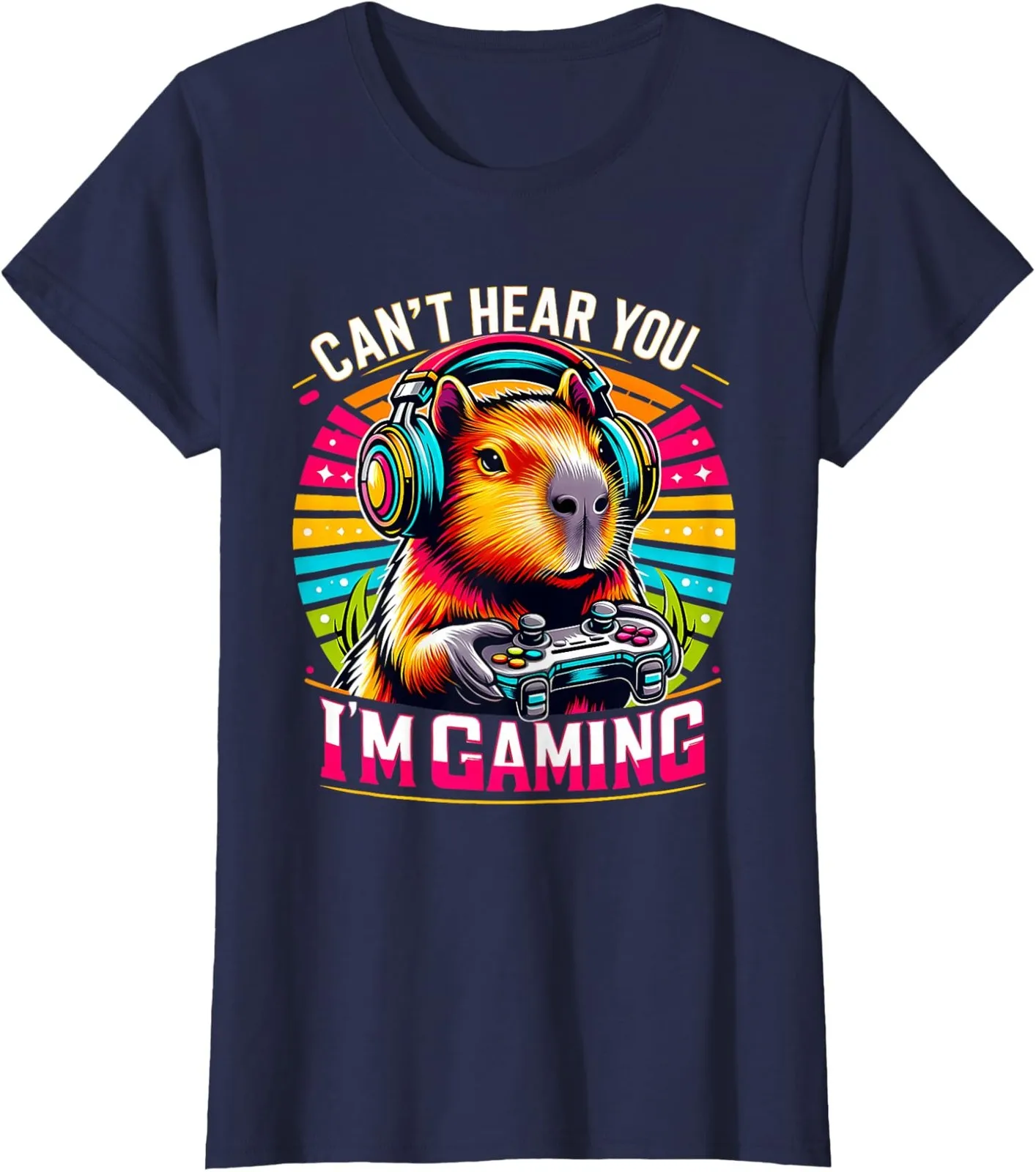 Фото Футболка с круглым вырезом для женщин Cant Hear You Im Gaming Capybara №1
