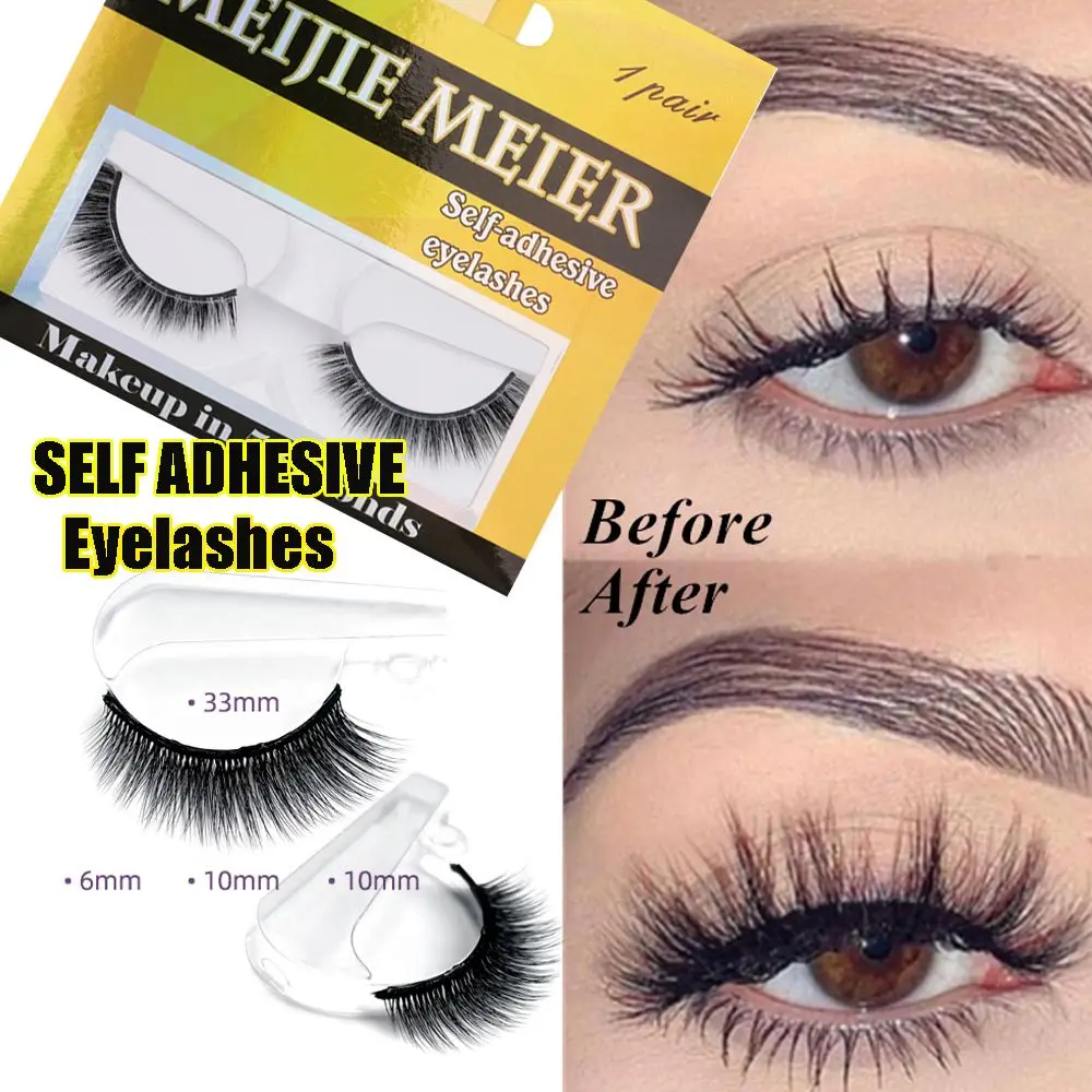 

SKONHED 1 Pair Self-adhesive 3D Faux Mink Hair False Eyelashes No Glue Required Reusable Lashes Wispy Fluffy Eye Makeup Tools