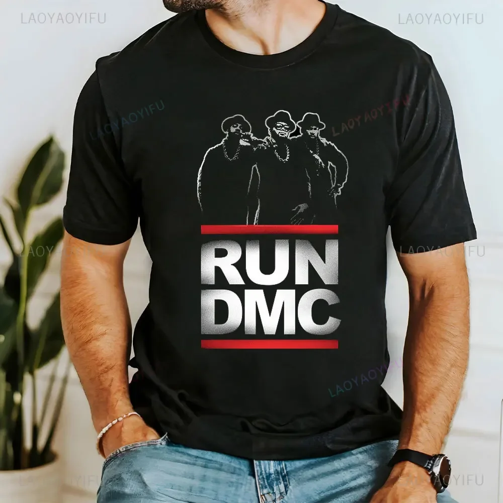 Ретро Run Dmc Letters Хип-хоп Рок Муisc Мужская и женская футболка с принтом Мужские