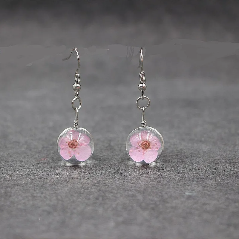 

Bohemian Real Flower Multicolor Women's Earrings Tribal Jewelry Handmade Crystal Retro Pendant Earrings Pendant