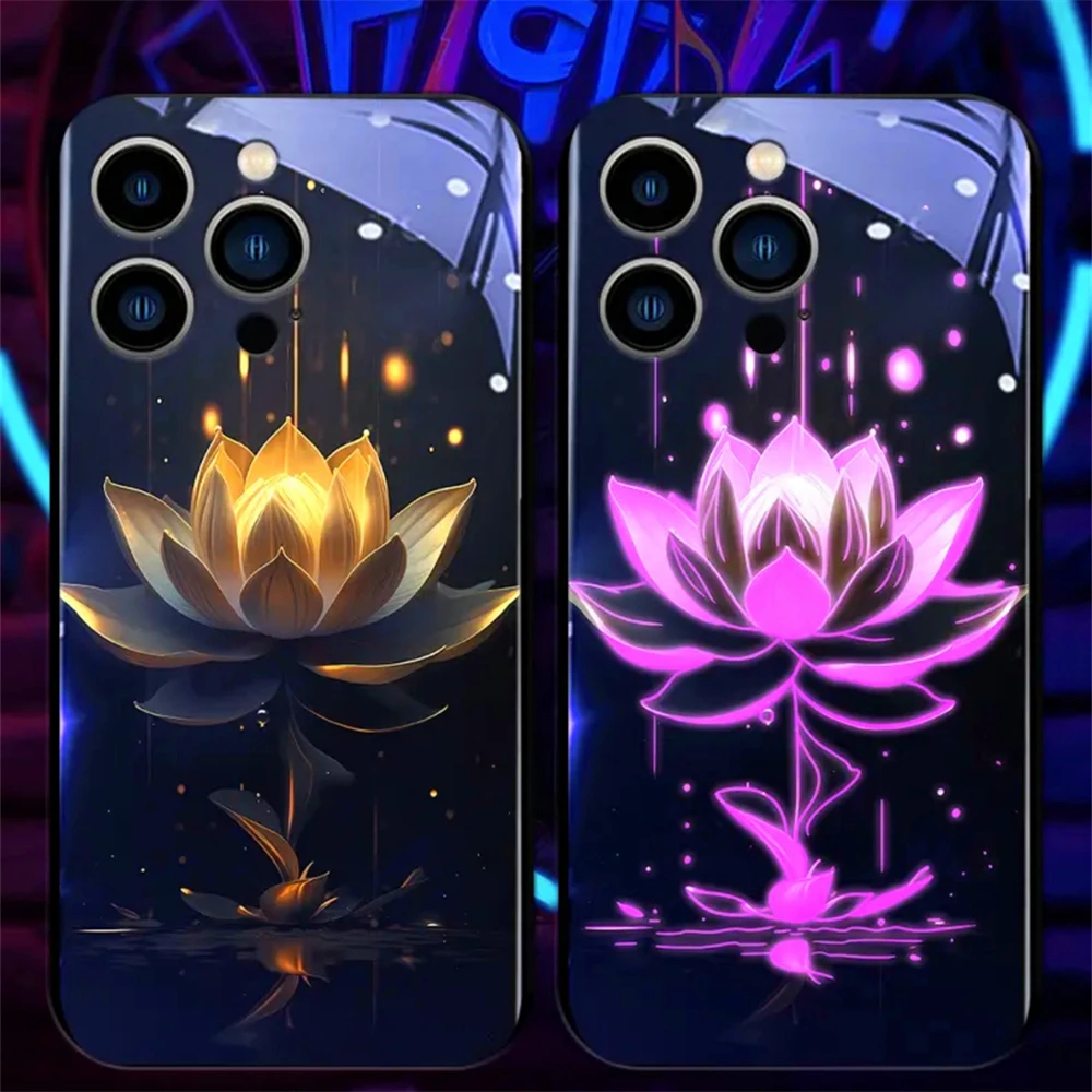 Фото Чехол для телефона Crystal Lotus Luminous Glass со светодиодной подсветкой и вспышкой для Samsung S25 S24 S23 S22 S21 S20 FE Note 20 Plus Ultra №5