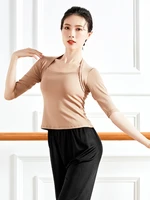 tights dance practice clothes female adult retro ballet teacher body clothing mid sleeve fake two piece top coat