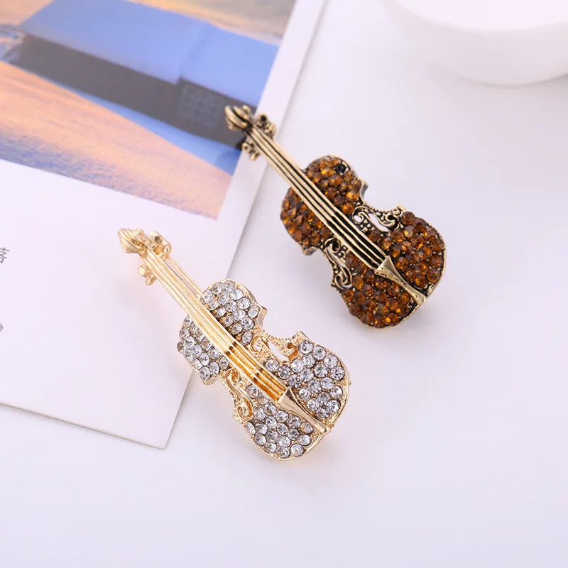 

HUISHI Fashion Women Pins British Personality Brooches Crystal Rhinestone Violin Brooches Pin Jewelry Accessories Brooch For Men