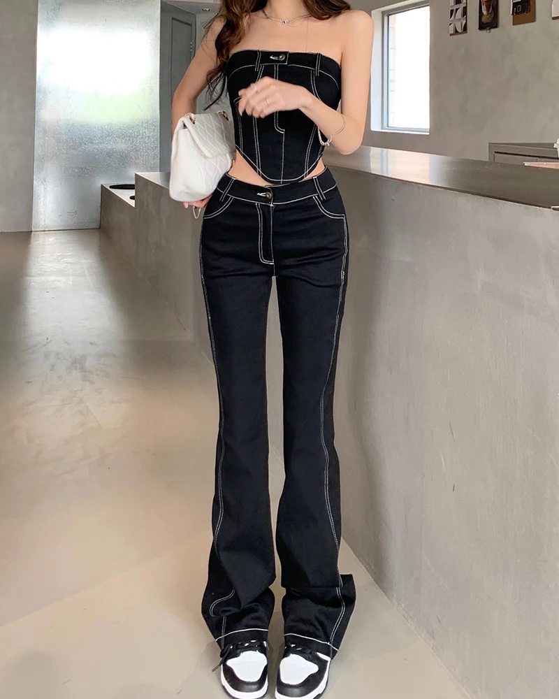 

Black Sexy Flared Summer Style Women'S Baggy Jeans 2022 Trend Denim Pants Streetwear Female Clothing High Waist Vintage Trousers
