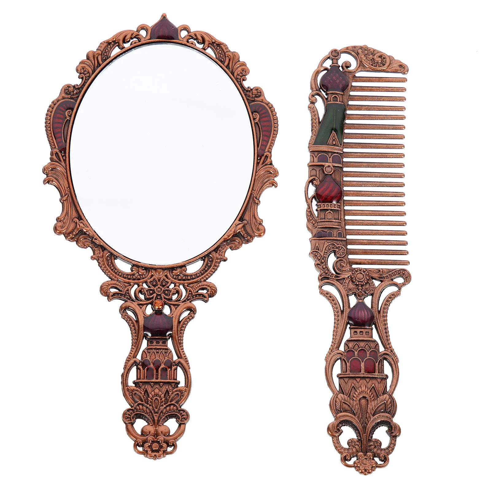 

Vanity Mirror Retro Makeup Unique Comb Decor Woman Zinc Alloy Handhold Miss