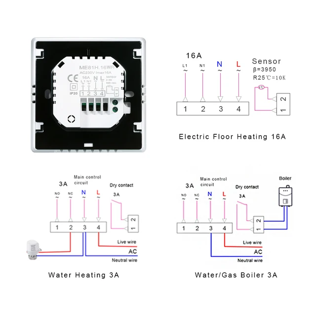 BONDA Floor Wifi Thermostat Tuya Smart Home Electric Heating Water/Gas Boiler for Google Home Alexa Temperature Control System 6