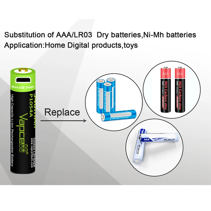 USB-батарея Vapcell P1054A 10440