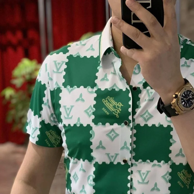 Shirt For Men Short Sleeve 2022 New Arrival Summer Slim Male Shirt Teenager Tops checkerboard European And American Style S59