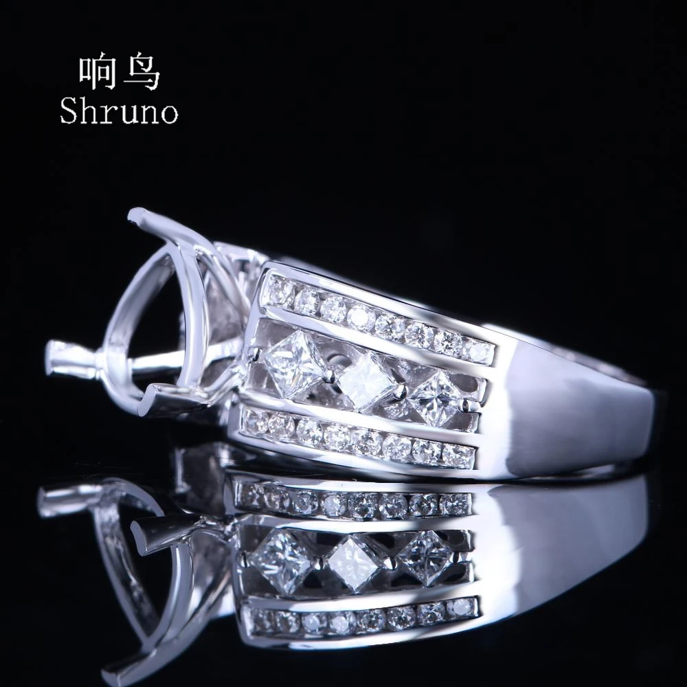 Shruno 8 мм однотонное 14 к белое золото 0.6ct подлинные натуральные бриллианты полу