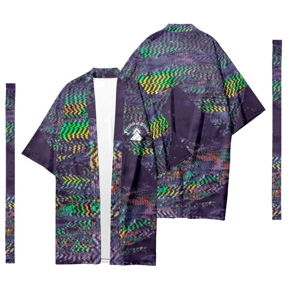 

Men's Japanese Long Kimono Cardigan Men's Samurai Costume Kimono Pyramid Pattern Kimono Shirt Yukata Jacket 2