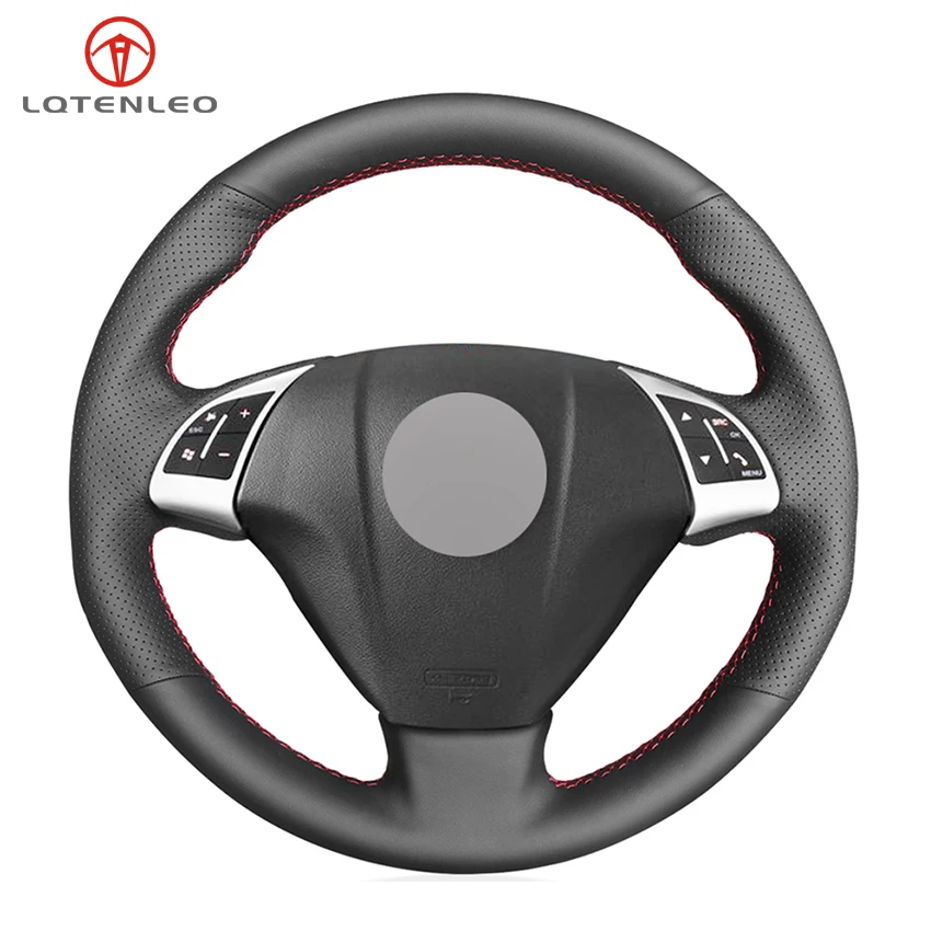 LQTENLEO Black Genuine Leather Steering Wheel Cover for FIAT Fiat Punto Bravo Linea 2007-2019 Qubo Doblo 2008-2015 Grande Punto