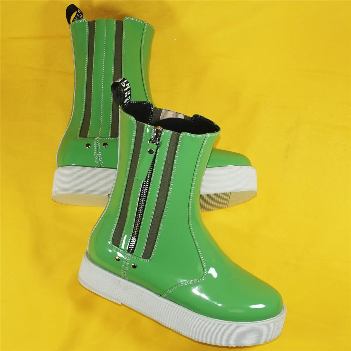 Chunky Platform Shoes Women Green Patent Leather Flat With Party Pumps Female High Top Round Toe Fashion Sneakers Casual Shoes