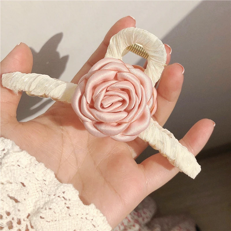 

Sweet Camellia Flower Hair Claw Clip Clamp for Women Girl Handmade Fabric Rose Shark Clips for Thick Hair Head Accessories Mujer