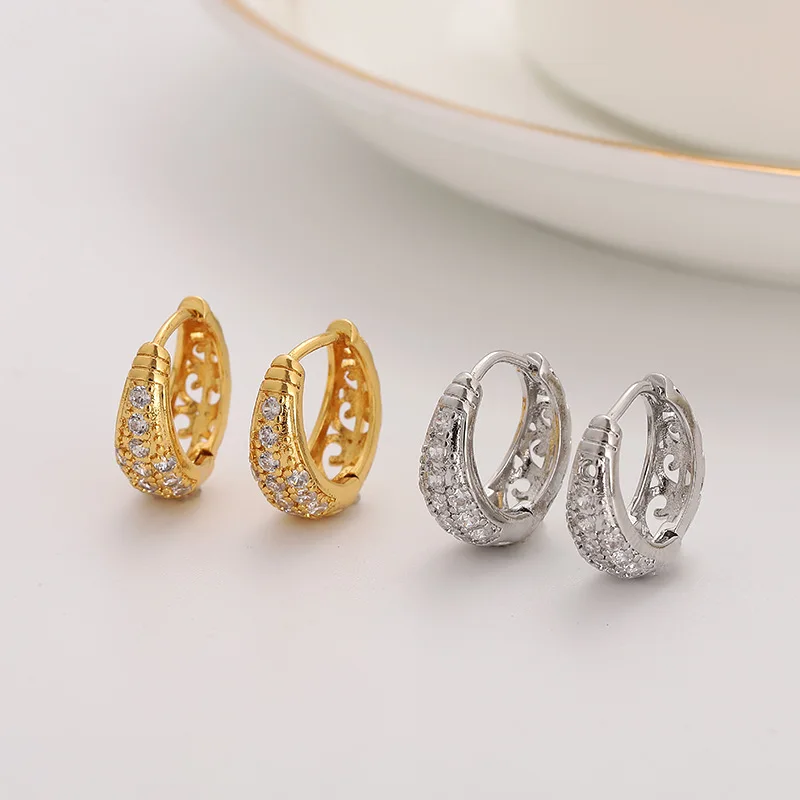 Модные женские серьги с инкрустированным кристаллом и фианитом золотого цвета