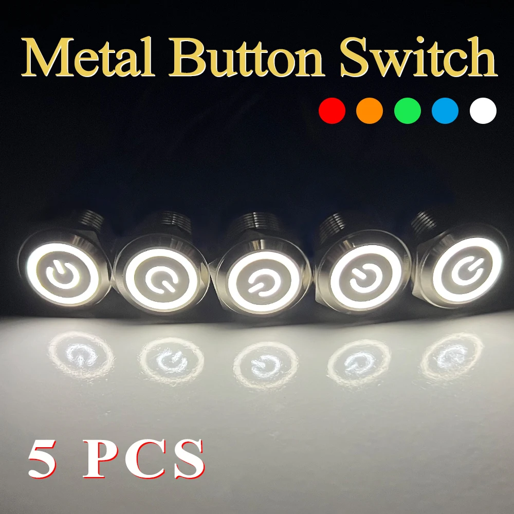 

Metal Push Button Switch 12/16/19/22mm LED Light Waterproof Button Automatic Momentary Reset Self Locking 12V Car LED Switch