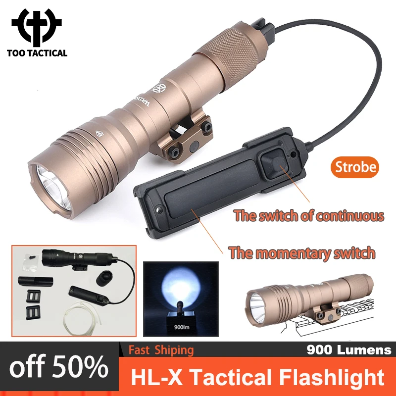 

Tactical Metal HL-X Hunting Scout Light 900 Lumens White LED Strobe Flashlight High Power Rifle Weapon Gun Spotlight 20MM Rail