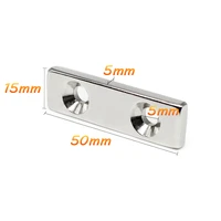 1251020pcs 50x15x5 5mm long strip block neodymium magnet holes 5mm countersunk quadrate permanent ndfeb magnet 50155 5 m