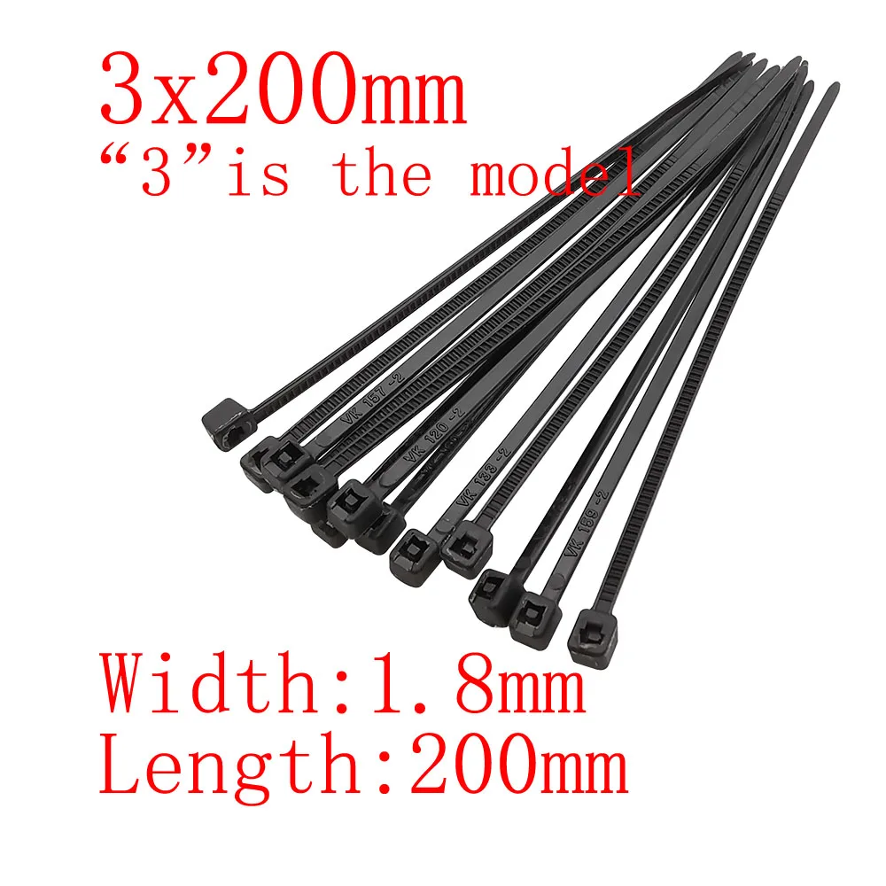 

100 шт. черные кабельные стяжки самоблокирующиеся пластиковые нейлоновые кабельные стяжки зажимы разного размера Крепежное кольцо 3x80 мм 4x150 мм 5x200мм