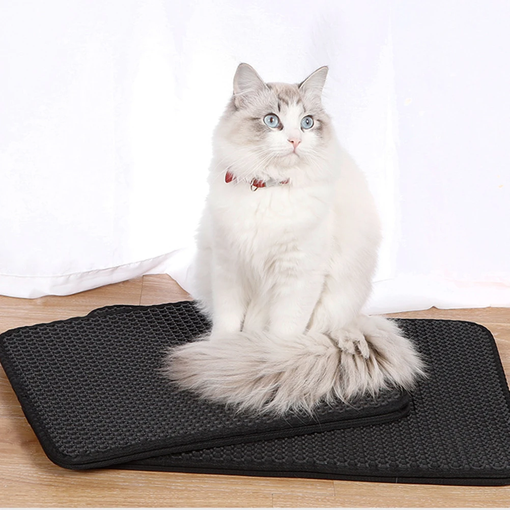 

Double Eva Cat Litter Filter Mat Waterproof Litter Box Consider Sand Mat Clean Pet Supplies Black
