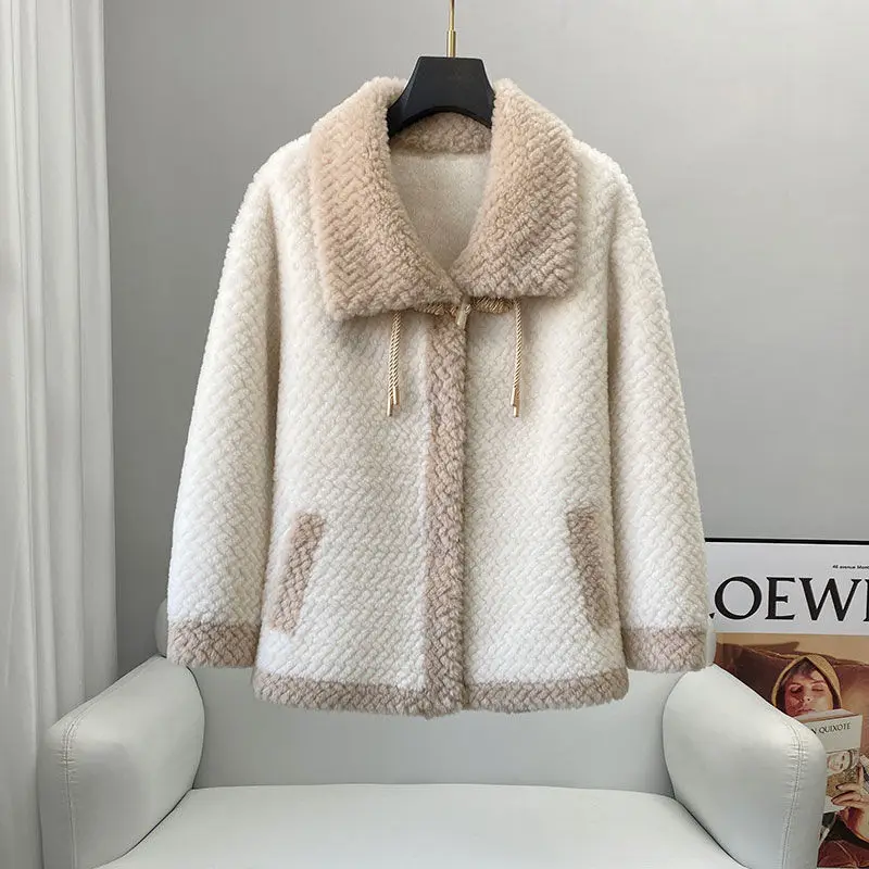 

2023 New Winter Jacket Women Korean Real Fur Coat Casual Thick Warm Fashion Sheep Shearing Fur Streetwear Outerwear Q112