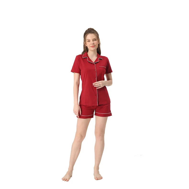 Stain Silk Pajamas for Women Solid 2-piece Set Solid Home Clothes Short Sleeve Laple Top Loose Shorts Woman Home Clothing Pajama