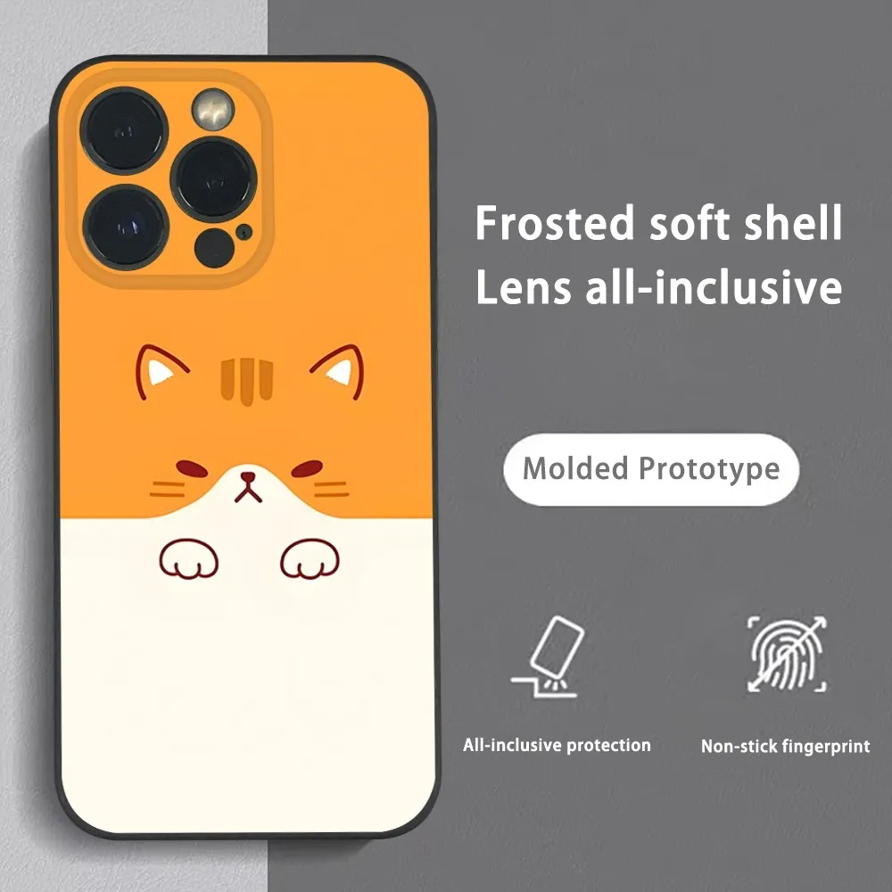 Simple Cute Animal Cat Phone Case For iPhone 16 15 14 13 12 11 Pro Max Plus Mini Frosted Soft Shell Funda