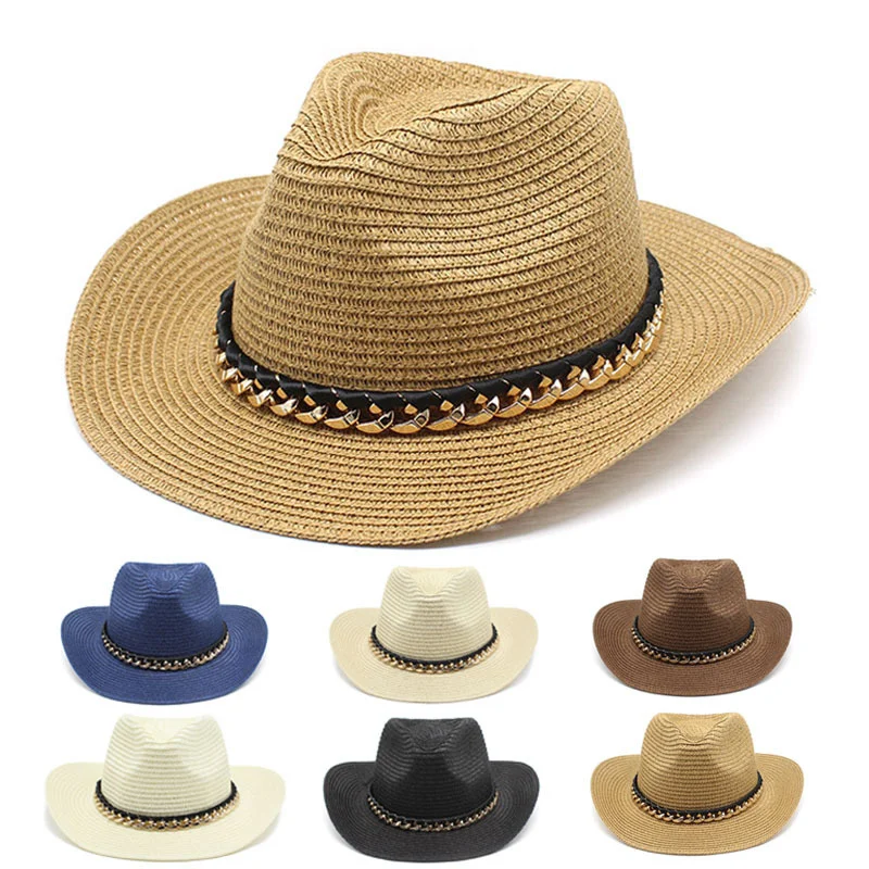 

Summer Western Cowboy Hat Men Women New Fashion 2022 Outdoor Beach Sun Caps Straw Hat Sombrero Hombre Cowgirl Jazz Cap