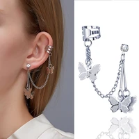 fashion butterfly earrings for women girls ear hook stainless steel ear clips hip hop chained butterfy earrings fashion jewelry