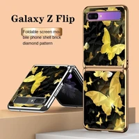 electroplated glass mobile phone shell is suitable for samsung z flip diamond case z flip golden butterfly protective cover