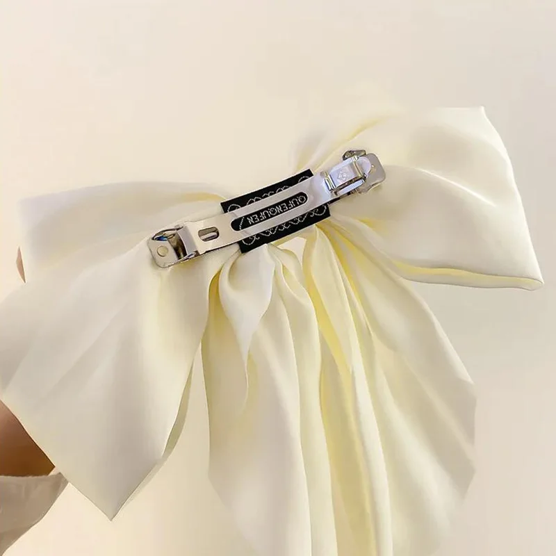 Модные однотонные атласные весенние заколки простые милые с бантом женские