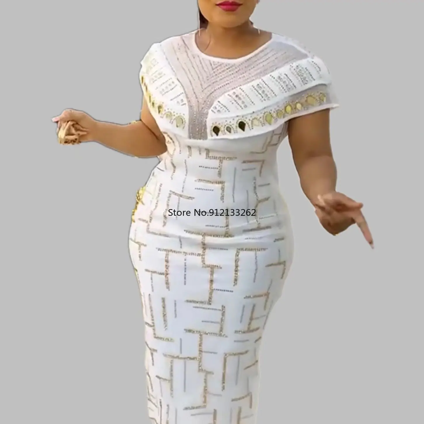 

2023 Spring Midi Dress African Dress for Women Sexy Daily Elegant Long Bodycon Dresses Rhinestone Robe Femme African Clothes