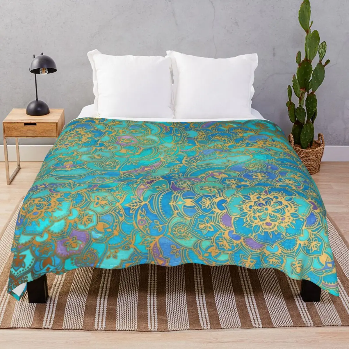 Sapphire Jade Stained Glass Mandalas Blankets Fleece Spring Autumn Comfortable Throw Blanket for Bedding Home Couch Camp Cinema