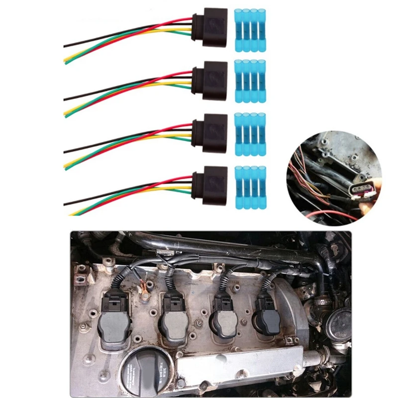 

4 Set Ignition Coil Connector Harness Wiring Plug For A3 A4 A5 A6 TT VW Passat Jetta 1J0973724