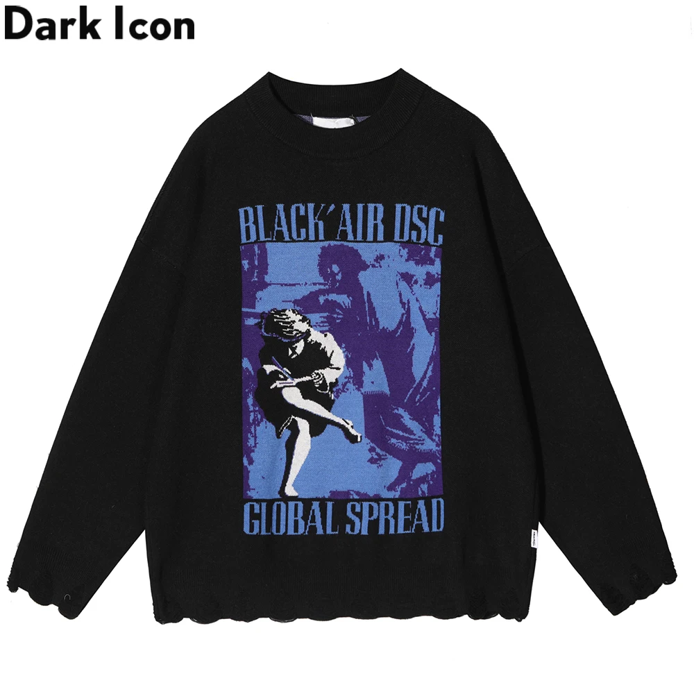 

Мужской Жаккардовый свитер Dark Icon, пуловер с круглым вырезом, мужские свитера, трикотажная одежда