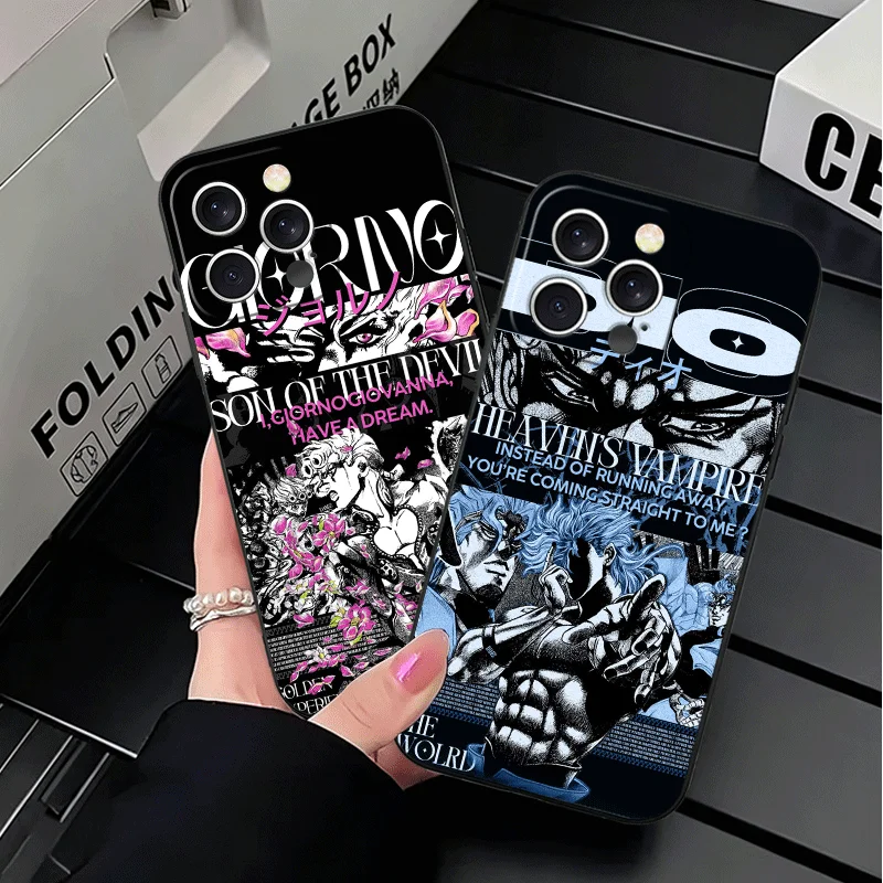Фото Чехол JoJo Adventure Cool Soft для iPhone 11 13 14 15 16 Pro Max 17 Air 16E 12 Mini 7, черный, задняя крышка №3