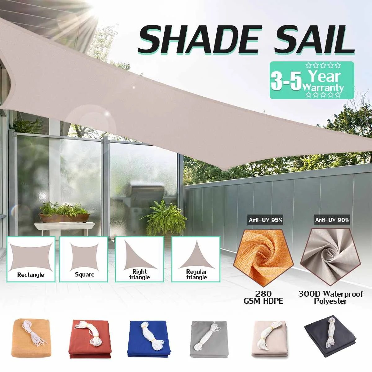 

Waterproof Sun Shade Sail Canopy Square Light Beige Sunshade Protection Block for Backyard Yard Deck Outdoor Shade Sails & Nets