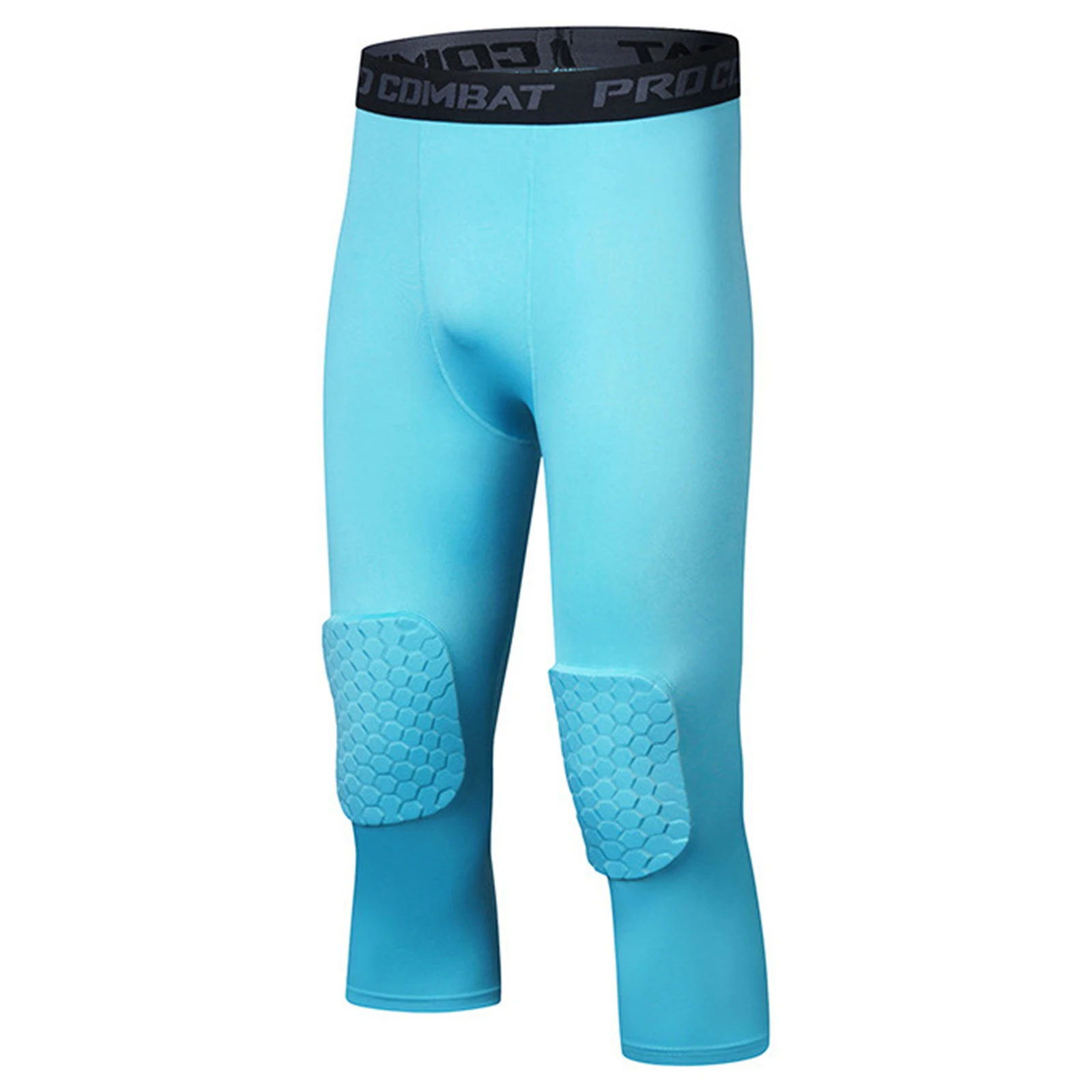 Men Sport Pants Honeycomb Knee Pads Knee Protection Anti-collision Compression Leggings Calf Length Basketball Sport Trousers
