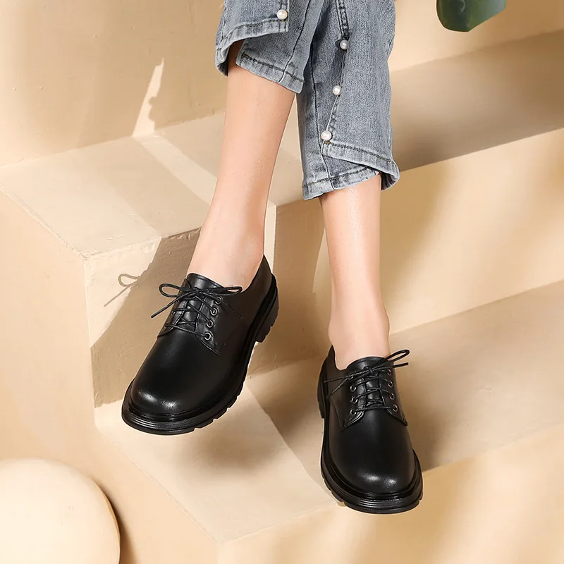 AIYUQI Women Loafers Shoes 2023 Spring New Genuine Leather Women Work Shoes Lace Up Non-slip Ladies Casual Shoes